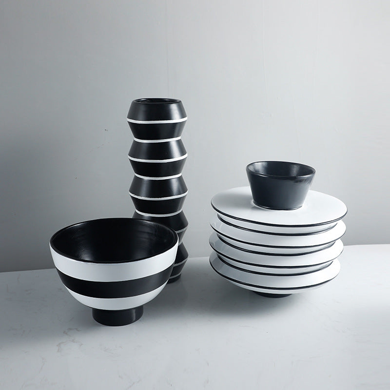 Decorative Serving Bowl with Modern Stripe Design