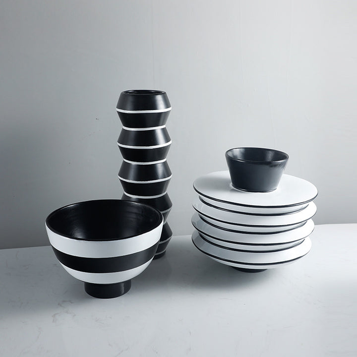 Decorative Serving Bowl with Modern Stripe Design