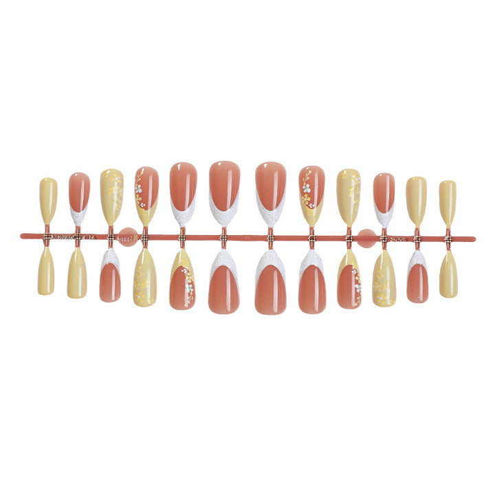 Premium Artistic Press-On Nail Set with Floral and Gem Accents Bowlift