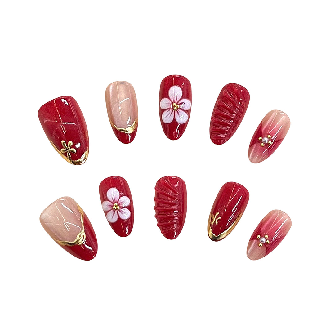 Artistic Cherry Blossom Design Press-On Nails Bowlift