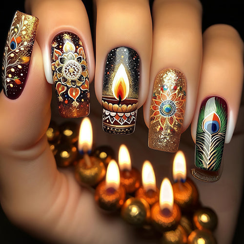 Artificial nails in elegant pattern with glitter effects Bowlift