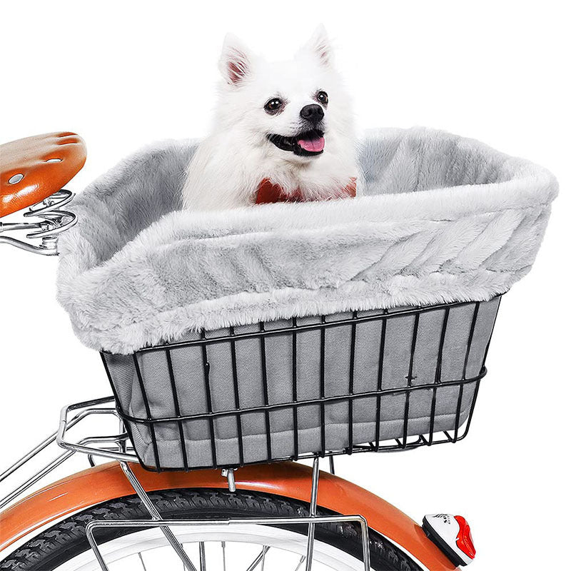plush lined front bicycle pet basket with secure harness and waterproof liner Bowlift