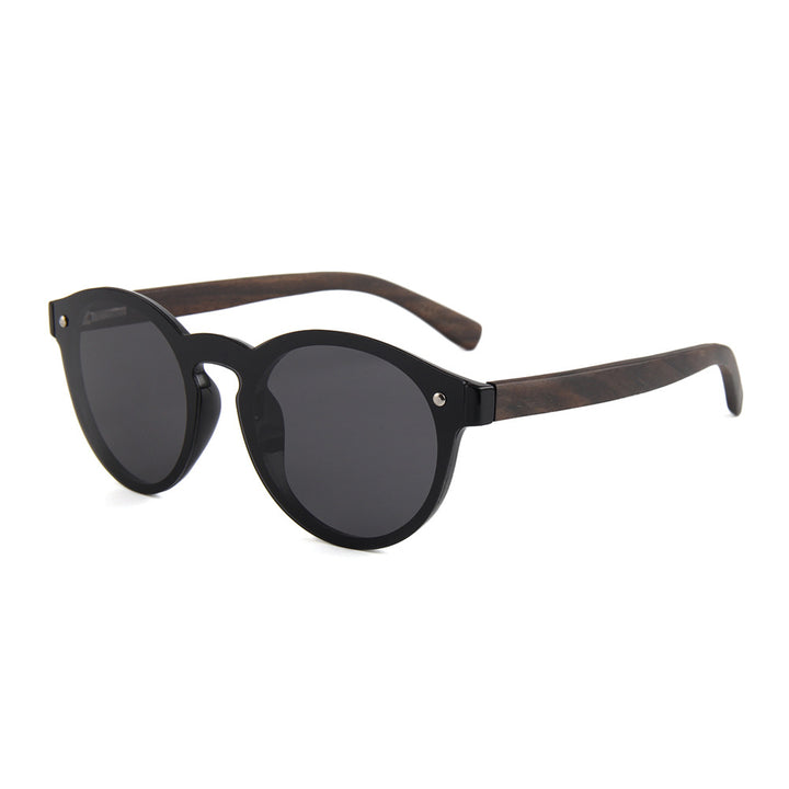 Rimless oversized cat eye polarized sunglasses with wood-effect temples Bowlift