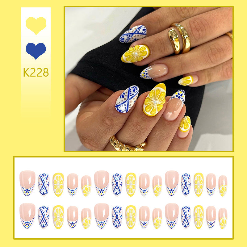 Artificial nail set with creative lemon and flower patterns Bowlift