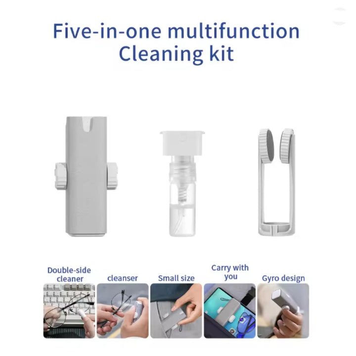 Precision eyewear and screen cleaning kit with superfiber cloth refillable spray nozzle and tactile fidget knobs Bowlift