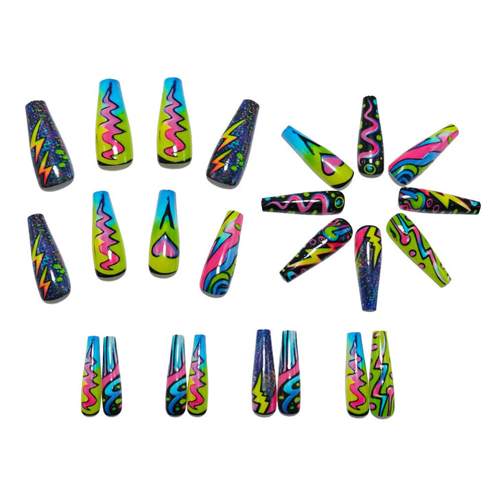 Creative artificial nails with vibrant neon design Bowlift