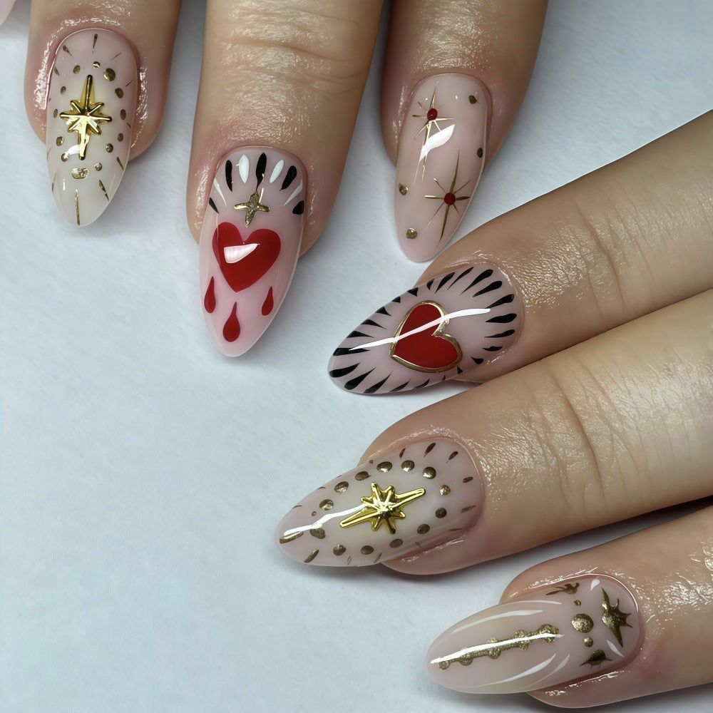 Nail art with glitter and heart decoration Bowlift