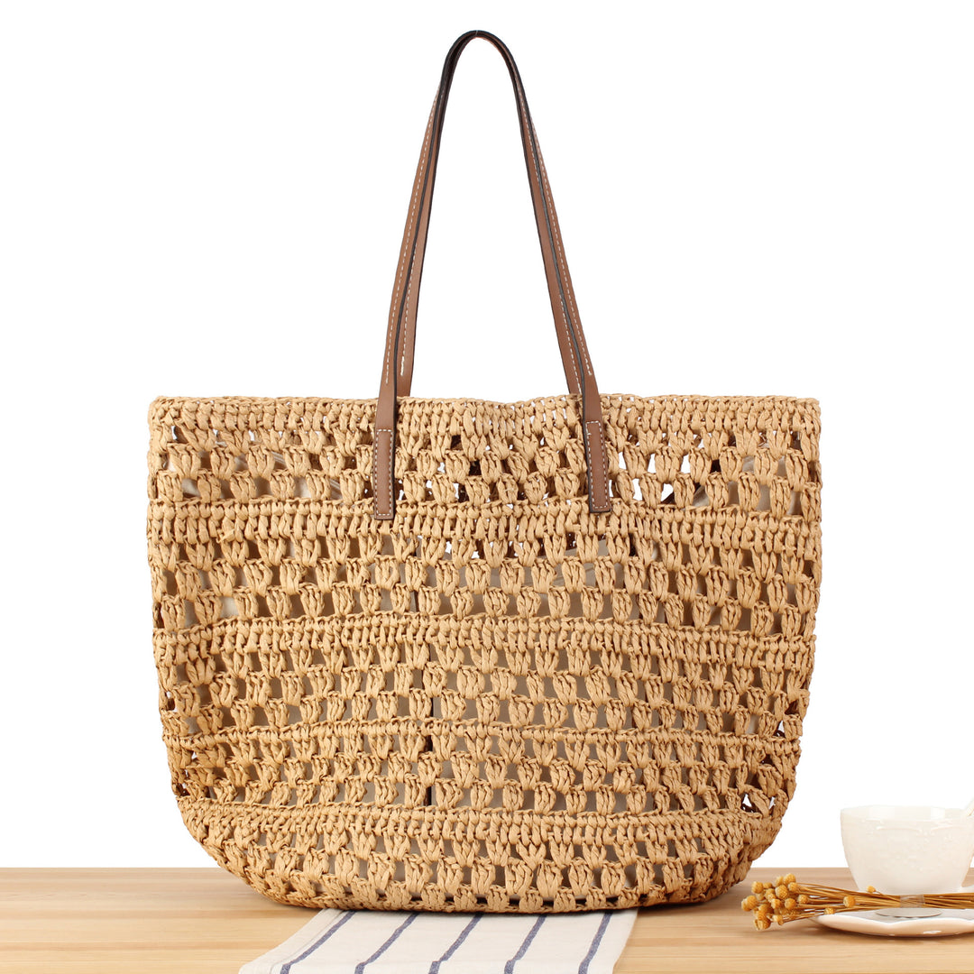 Handbag Made of Hand-Knotted Natural Material with Sturdy Leather Handles Bowlift