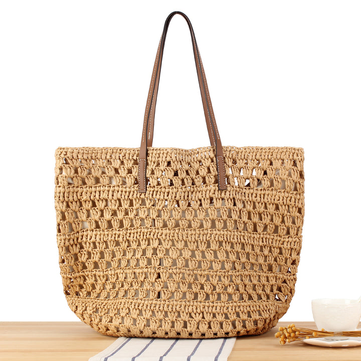 Handbag Made of Hand-Knotted Natural Material with Sturdy Leather Handles Bowlift