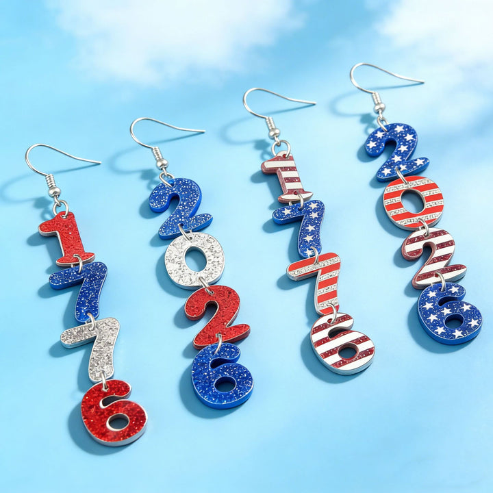 Women's nan glitter layered number cascade dangle earrings with French hooks Bowlift