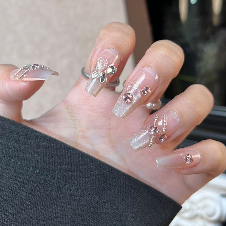 Glamorous Press-On Nail Set with Decorative Gemstone Accents Bowlift