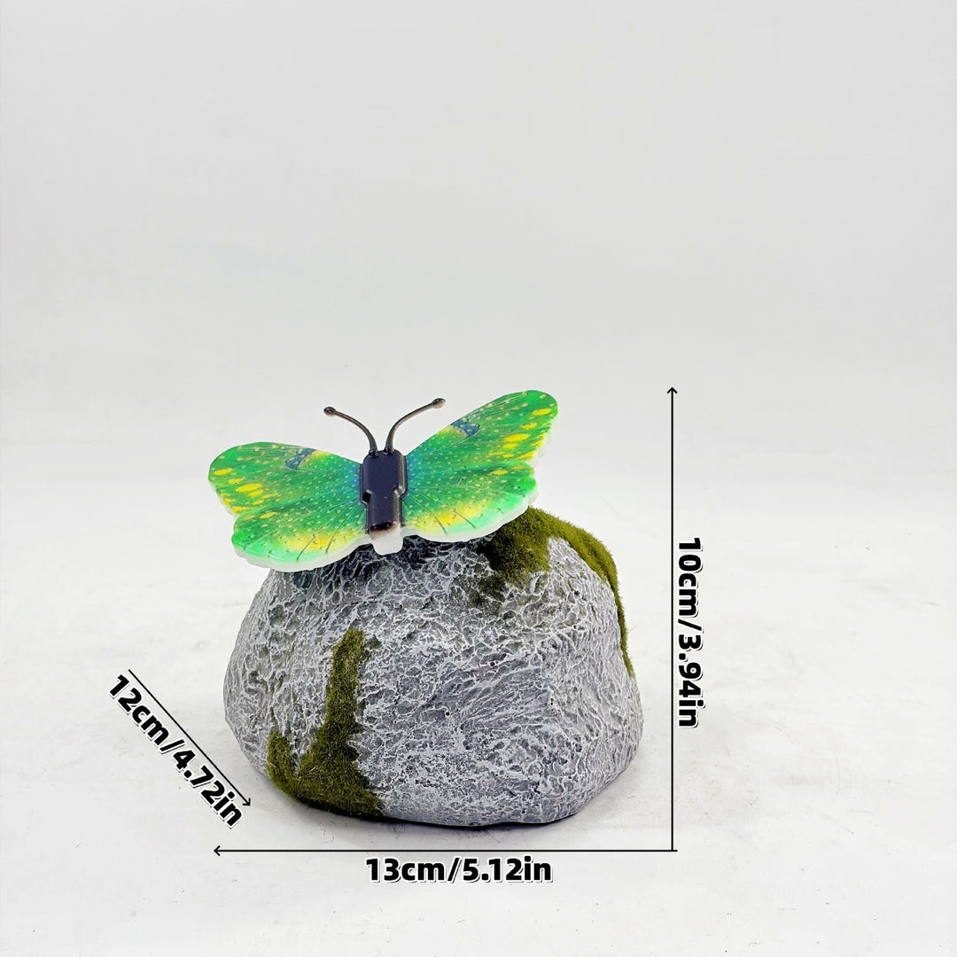 Decorative Solar-Powered Butterfly Perched Stone LED Garden Accent Bowlift