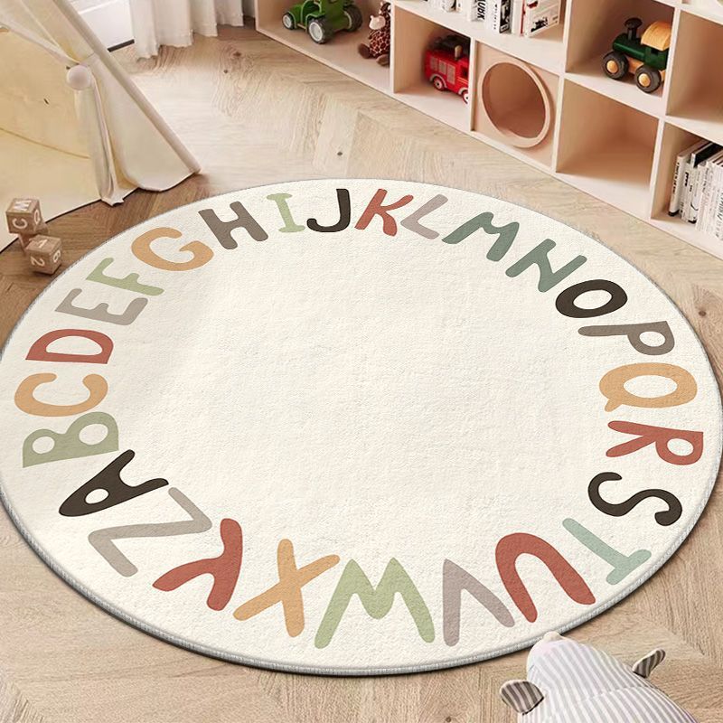 Round Alphabet Playroom Rug Soft Non-Slip Educational Floor Mat Bowlift