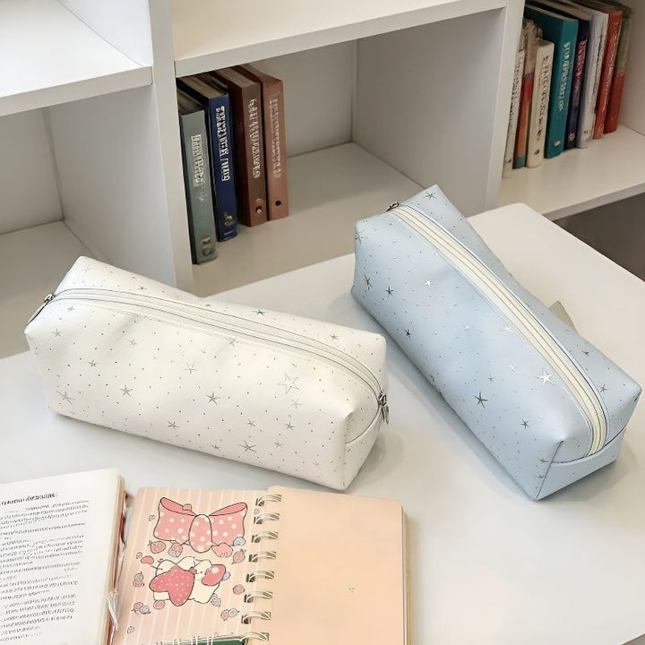 Star-Print Faux Leather Rectangular Pencil Case and Makeup Pouch Bowlift