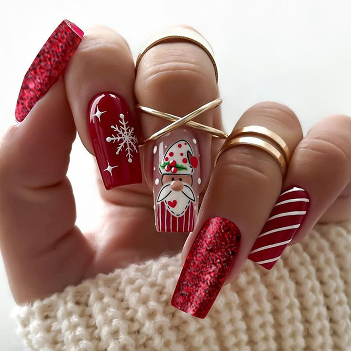 Artificial nail set with festive Christmas motifs and glitter Bowlift