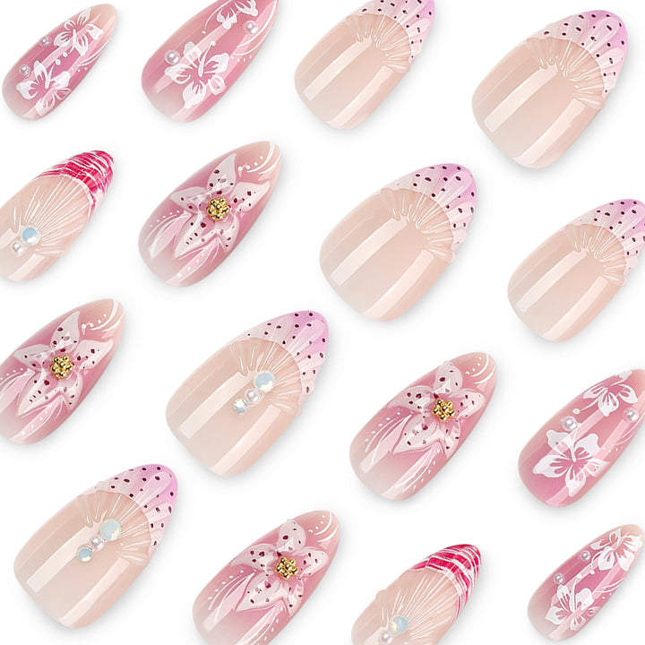 Artful Nail Extensions with Floral and Glittering Accents Bowlift