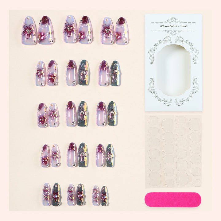 Acrylic nail set with elegant flower decorations Bowlift