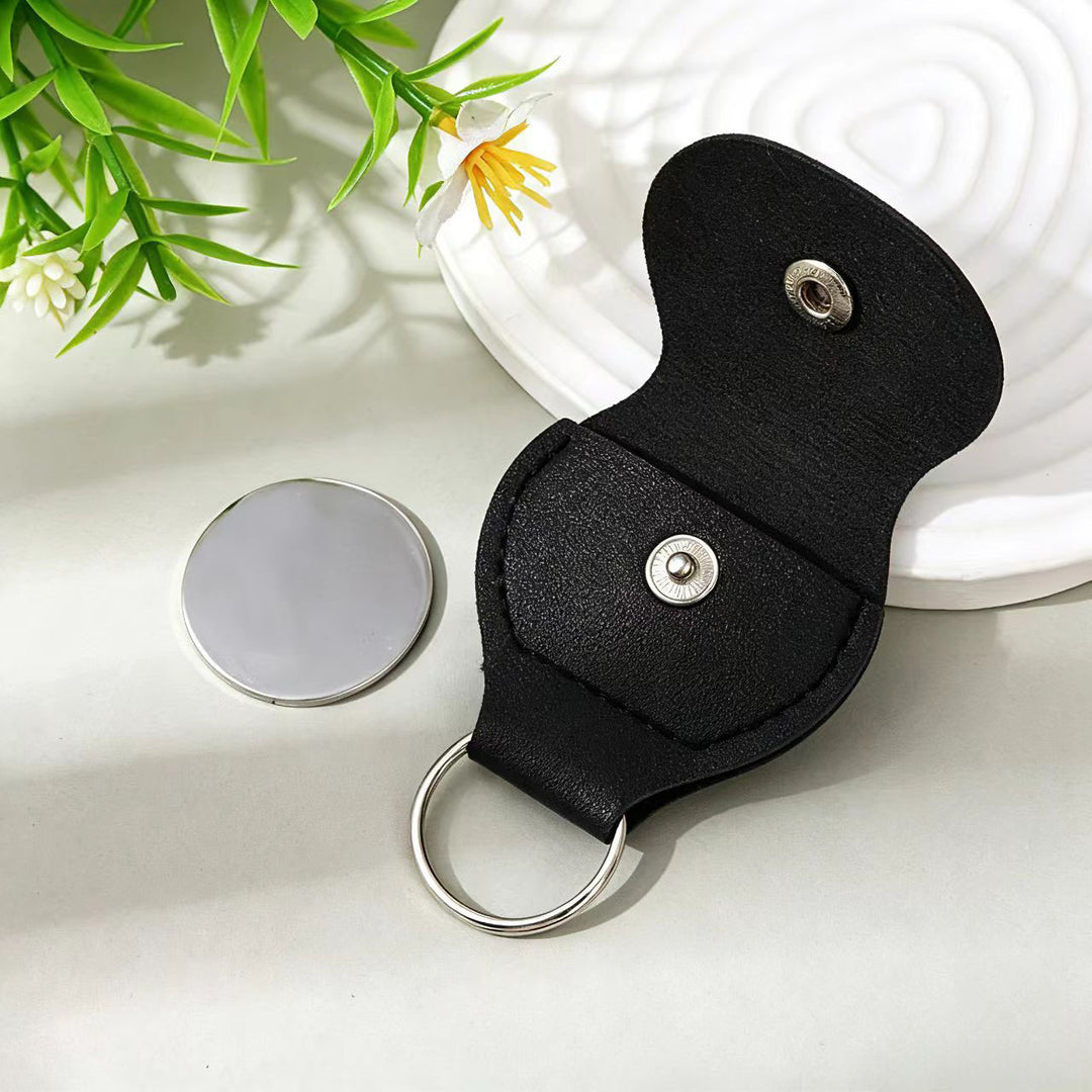 Compact Leather Snap Keychain Pocket With Metal Ring
