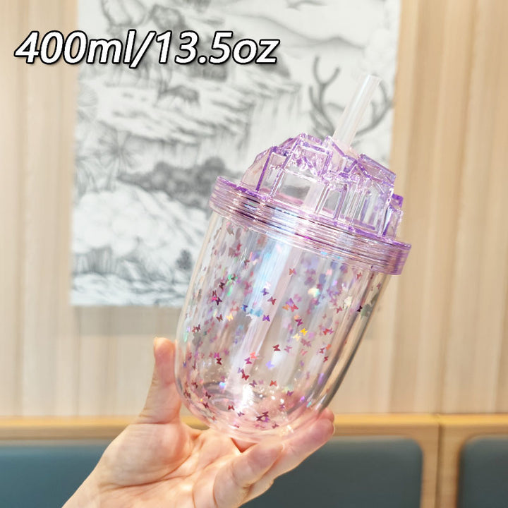 Women's Glittering Drinking Cups with Straw Bowlift