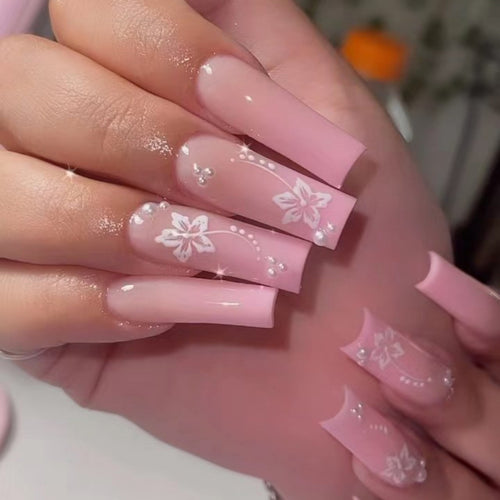 Floral Glitter Nail Extensions Bowlift