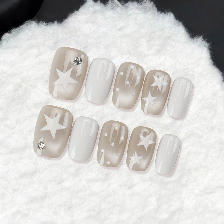 Decorative Press-On Nail Set with Star and Bow Designs Bowlift