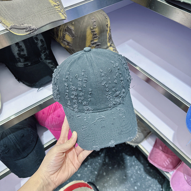 Women's Distressed Denim-Style Baseball Cap Bowlift