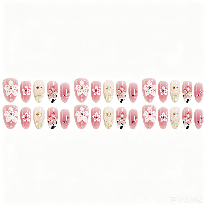 Artificial nail set with elegant floral accents Bowlift