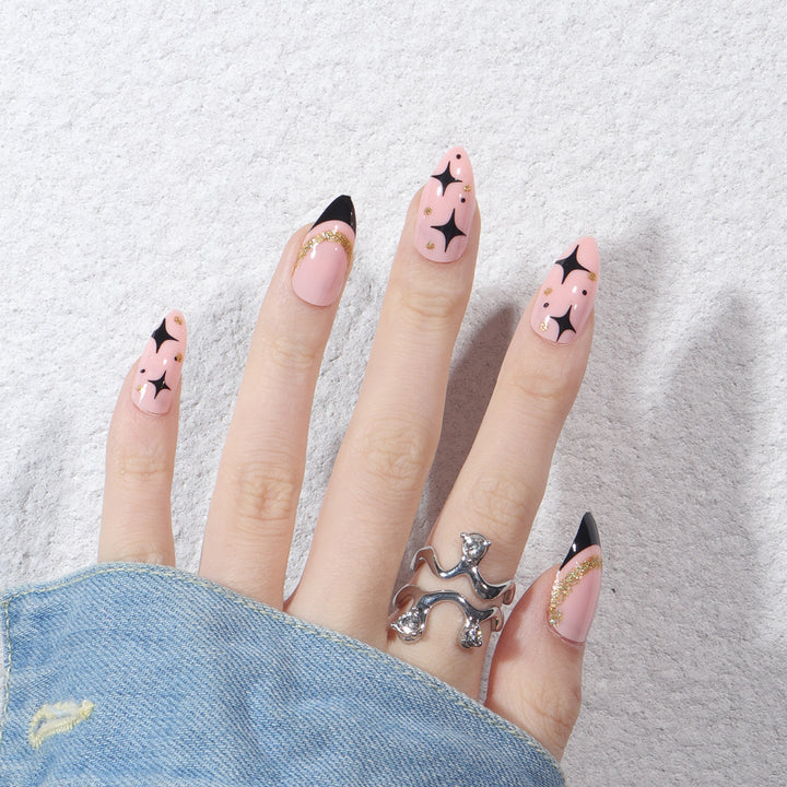 Artistic Starry Stiletto Nail Art Bowlift