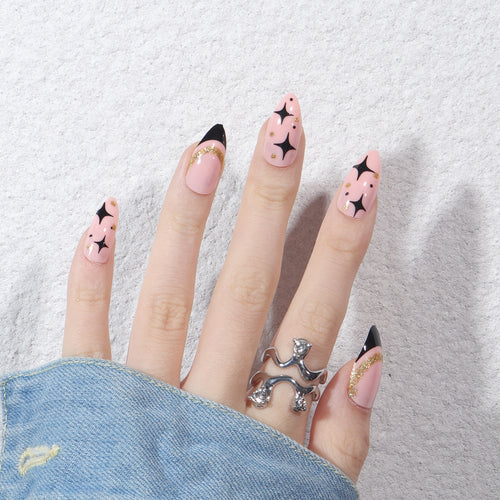 Artistic Starry Stiletto Nail Art Bowlift