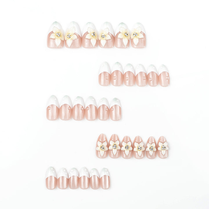 Premium Decorative Press-On Nail Set with Floral Accents Bowlift