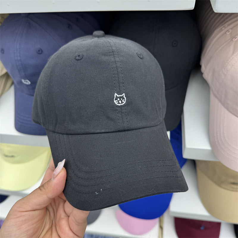 Women's Cat-Embroidered Cotton Baseball Cap Bowlift