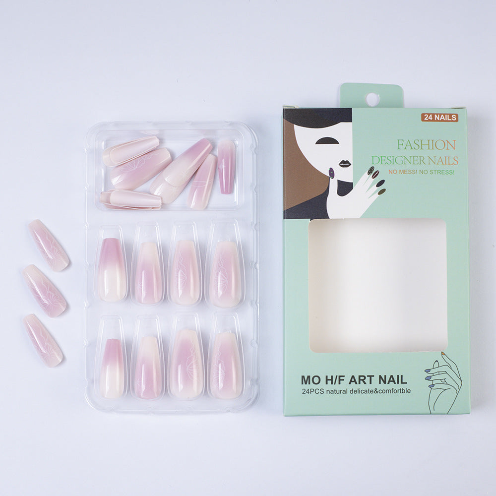 Artificial nails with delicate ombre effect and floral accents Bowlift