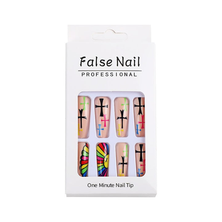 Artificial Nails Set with Creative Cross Pattern Bowlift