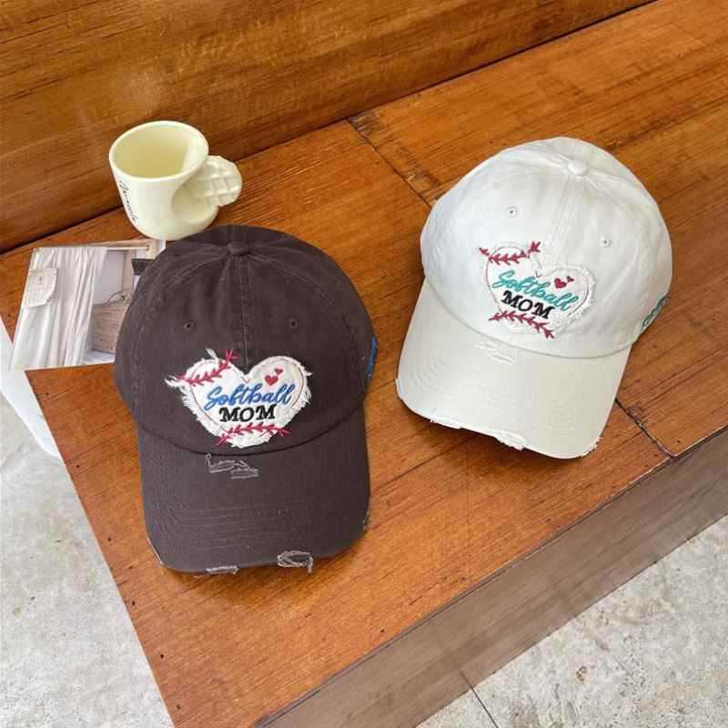 Women's Distressed Heart-Embroidered Baseball Cap Bowlift