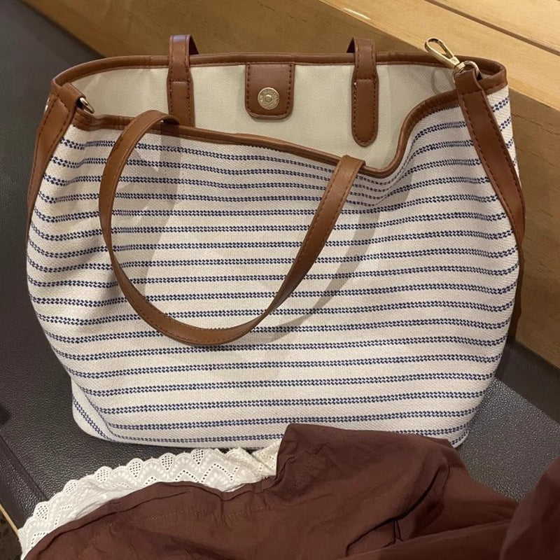 Striped Canvas Tote Bag Bowlift