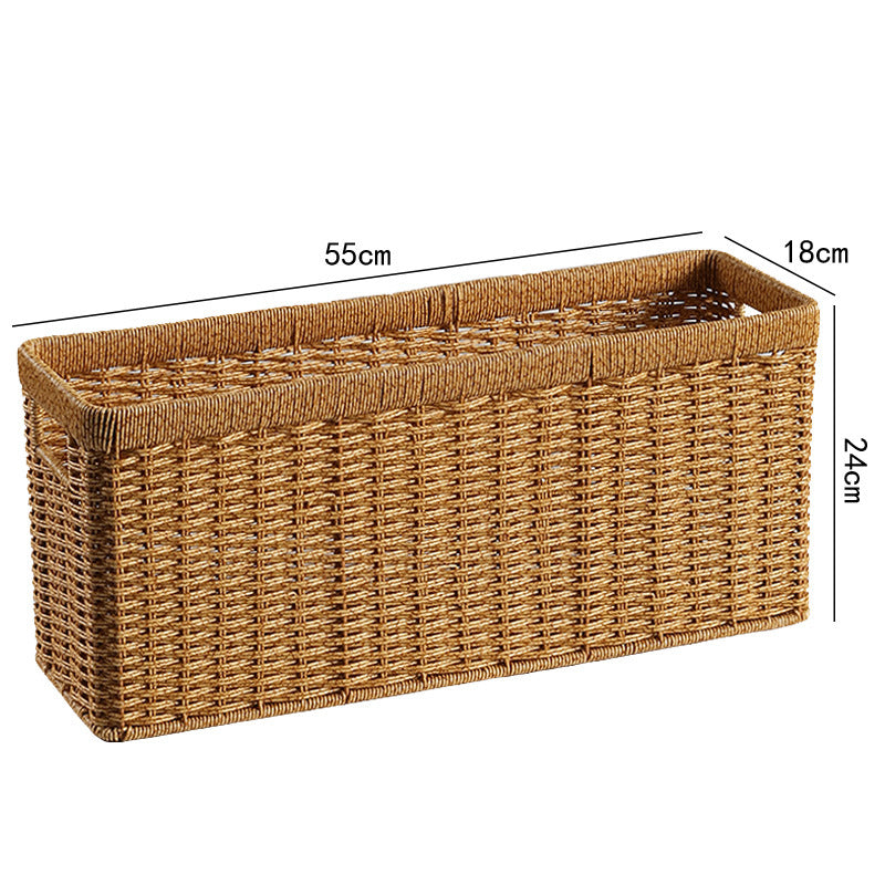 Handwoven Rectangular Storage Bin with Cutout Handles Bowlift