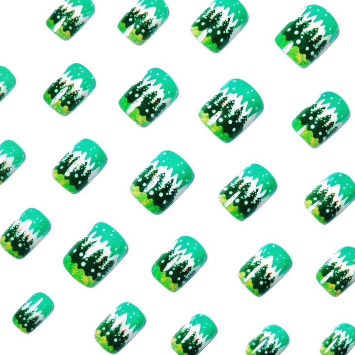 Artificial nails with winter-themed Christmas tree design Bowlift