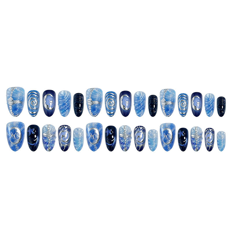 Artificial nail set with galactic design and holographic effects Bowlift