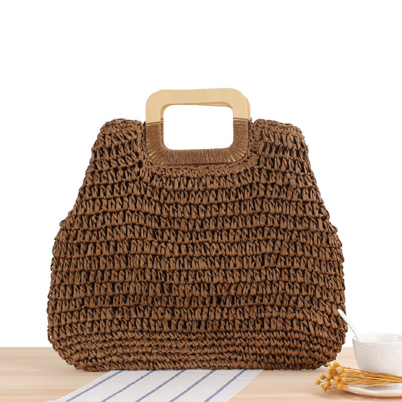Macrame Tote Bag with Elegant Wooden Handle Bowlift