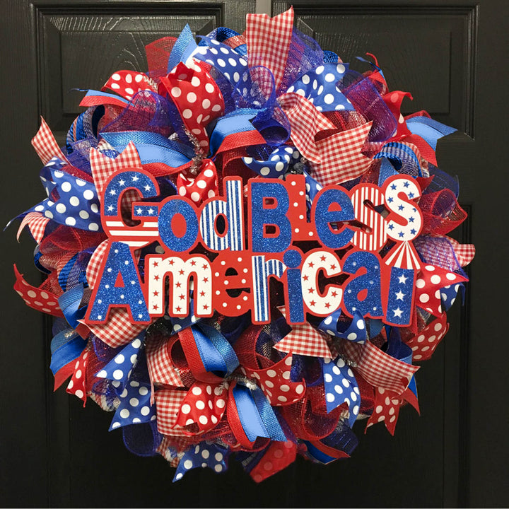 Independence Day patriotic front door wreath with Eagle Statue of Liberty and Liberty Bell accents Bowlift