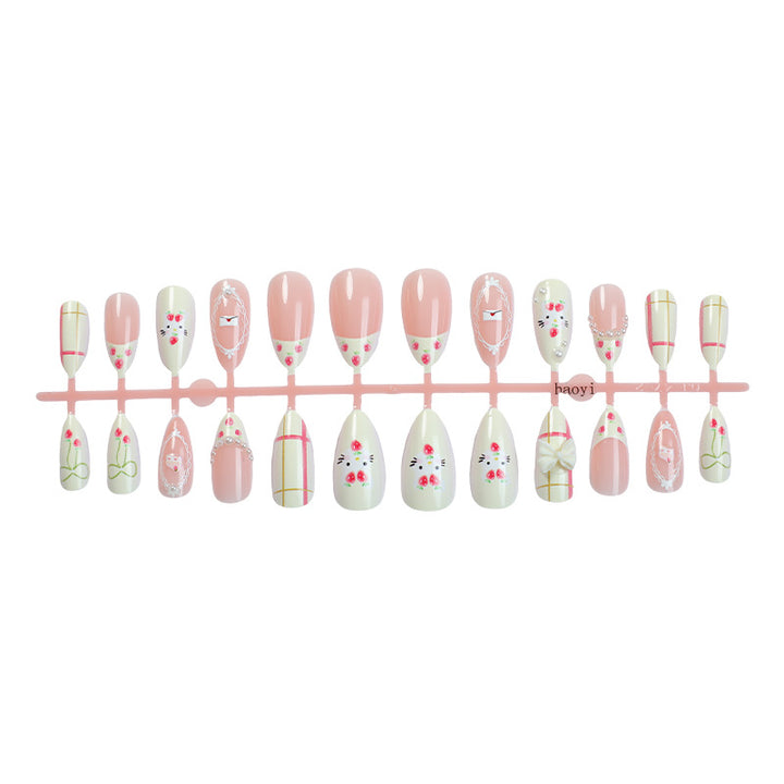 Decorative Press-On Nail Set with Floral and Whimsical Designs Bowlift