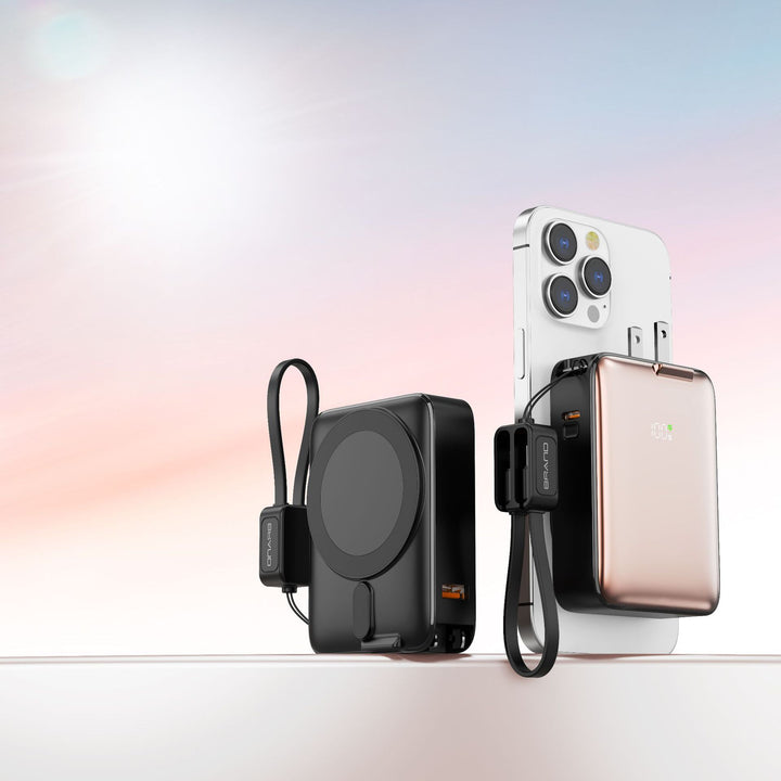 Portable power bank with integrated magnetic charger and smart LED display Bowlift