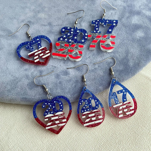 Women's dangling number earrings made of acrylic with glitter and star design and fish hook Bowlift