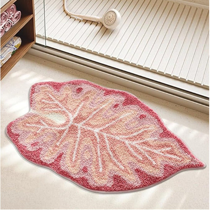 Plush Leaf-Design Bath Mat Bowlift