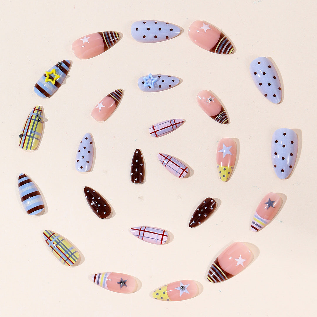 Decorative Stiletto Nail Art with Star Accents Bowlift