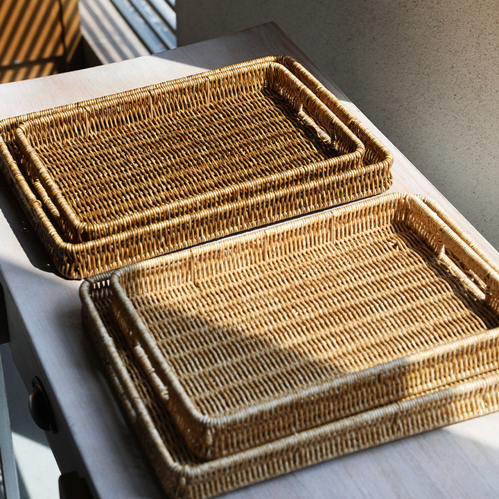 Handcrafted Rectangular Wicker Serving Tray Bowlift