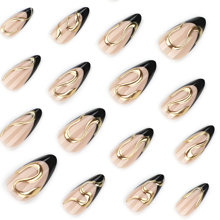 Artful stiletto nails with elegant gold design Bowlift