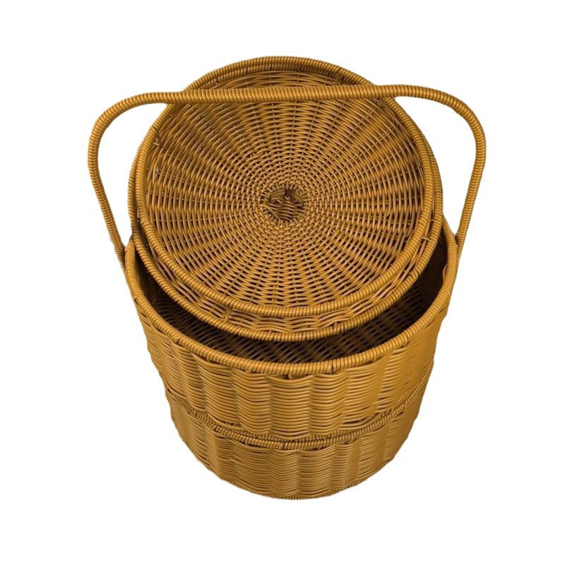 WoElegant Dual-Layer Woven Storage Basket Bowlift
