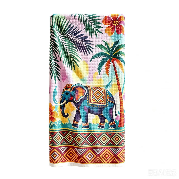 Multifunctional beach blanket with appealing tropical pattern Bowlift