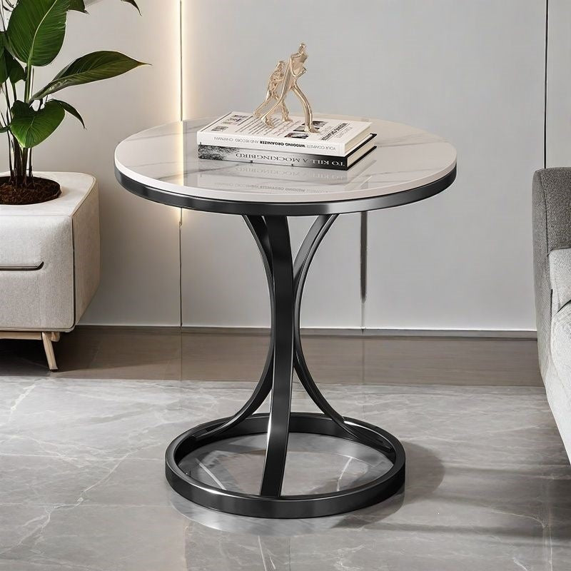 Modern Round Accent Table with Sleek Metal Base Bowlift